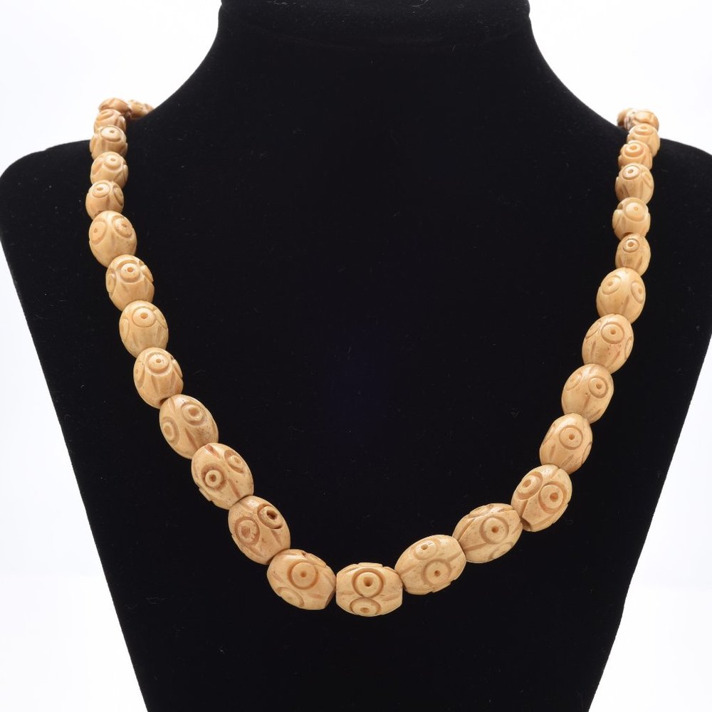 Vintage Carved Bone Bead Necklace
